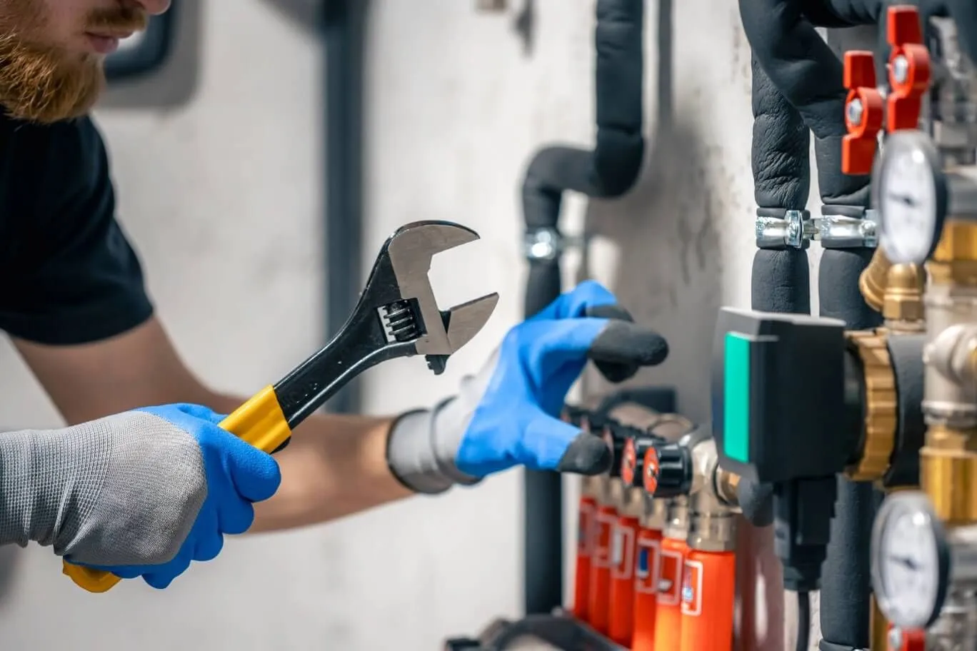 Student working in a plumbing lab